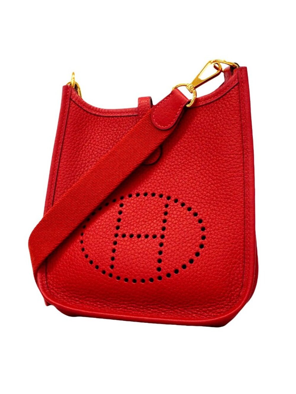 Hermes Shoulder Bag Evelyne TPM Taurillon Clemence Rouge Vif Gold